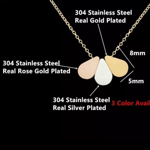 Multitone Teardrop Necklace Gold Silver Rose Gift - Picture 4 of 5